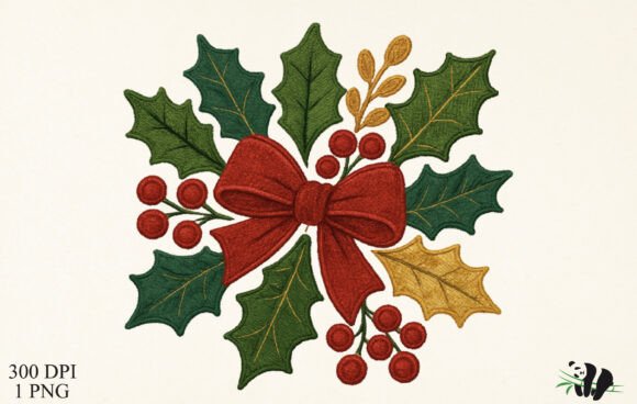 Faux Embroidery Christmas Holly PNG Review