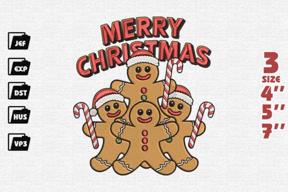 Merry Christmas Gingerbread Family Embroidery Design