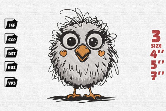 Review: Scruffy Bird with Heart Cheeks Embroidery Design